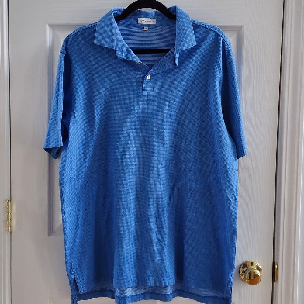 Peter Millar Golf Polo XL Blue 100% Cotton Textured Performance Shirt Casual